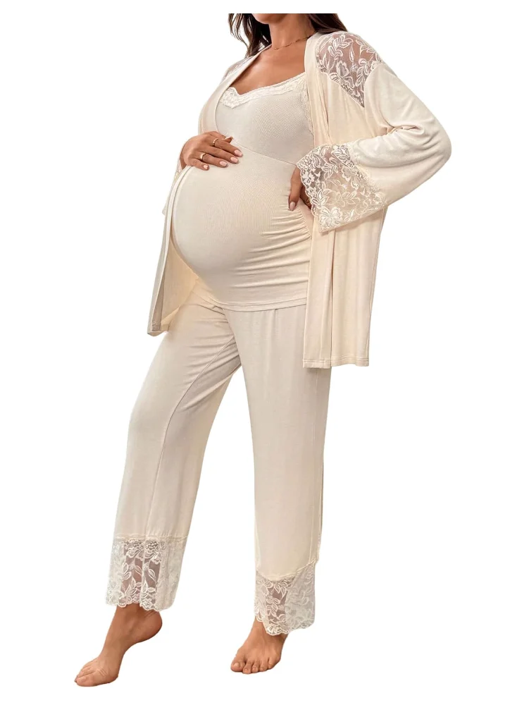 MAKEMECHIC Lace Robe Maternity Pajamas