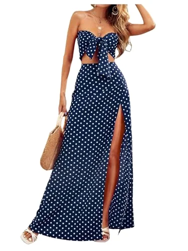 MAKEMECHIC Polka Dot Tie Bow Two-Piece Set