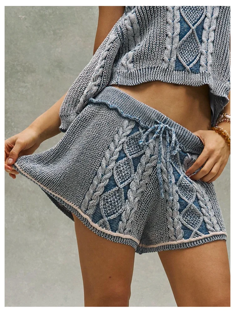 MAKEMECHIC Knit Crochet Wide Leg Shorts, view 3