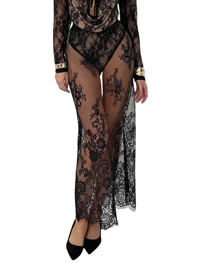MAKEMECHIC Floral Lace Sheer Beach Cover-Up