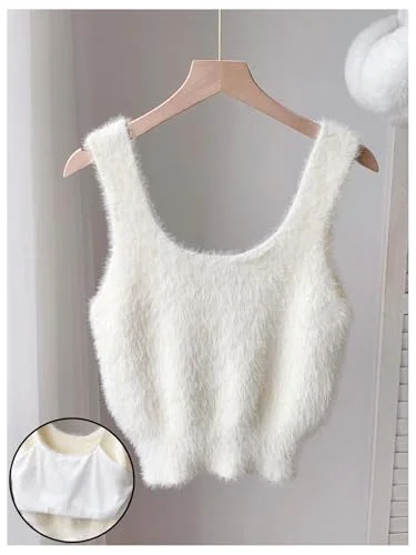 MAKEMECHIC Fuzzy Crop Wide Sweater Vest, view 2
