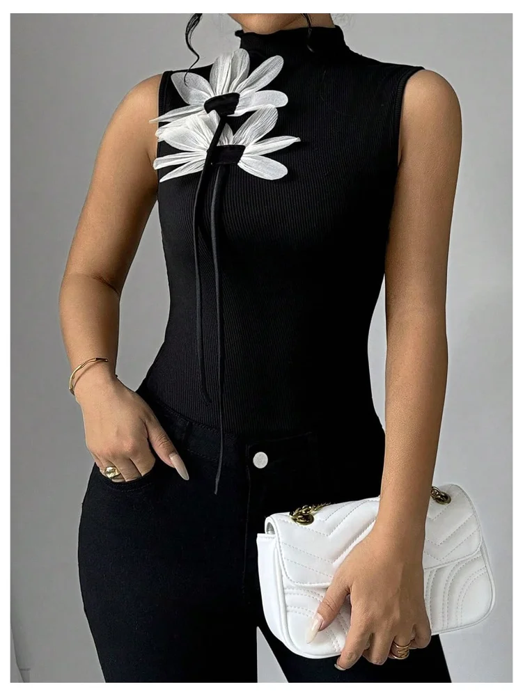 MAKEMECHIC Turtle Neck Knitted Tank Top, view 3