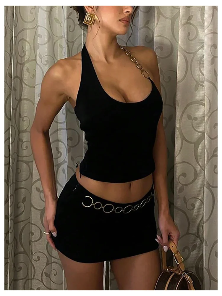 MAKEMECHIC Chain Crop Bodycon Skirt Set, view 2