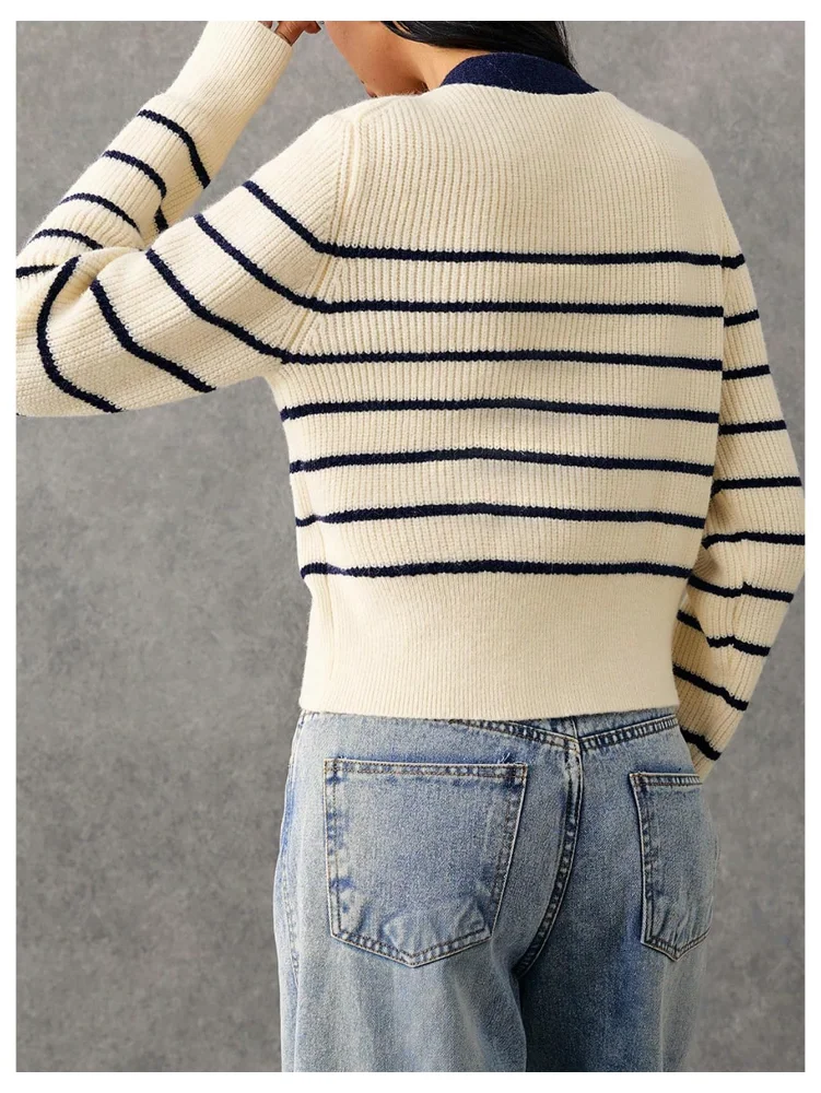 MAKEMECHIC Striped V-Neck Button Down Cardigan, view 3