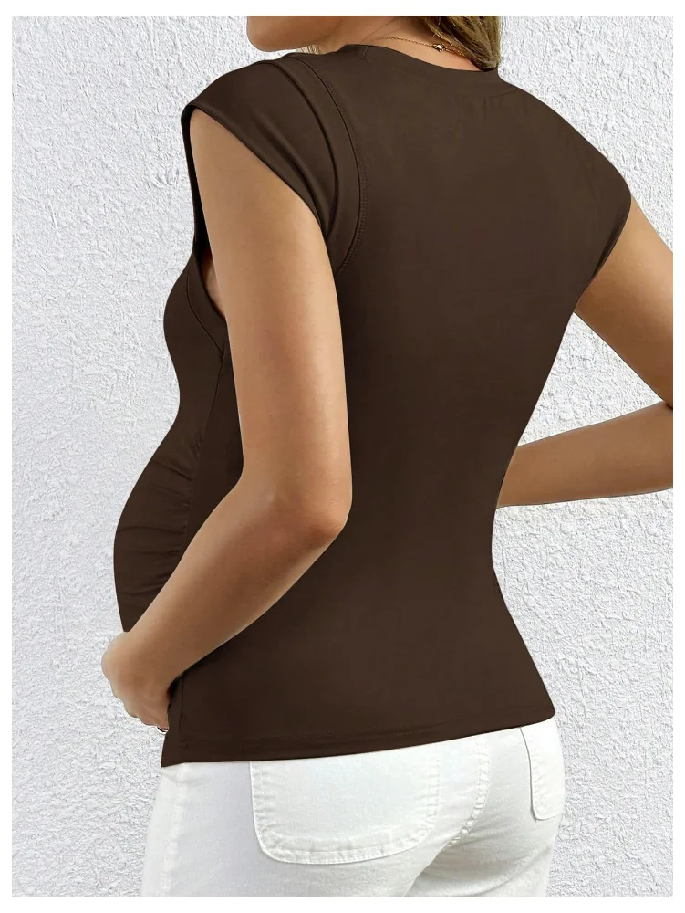MAKEMECHIC Crew Neck Ruched Sleeveless Maternity Shirt, view 2