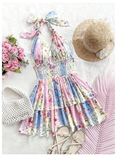 MAKEMECHIC Floral Ruffle Backless Mini Dress, view 2