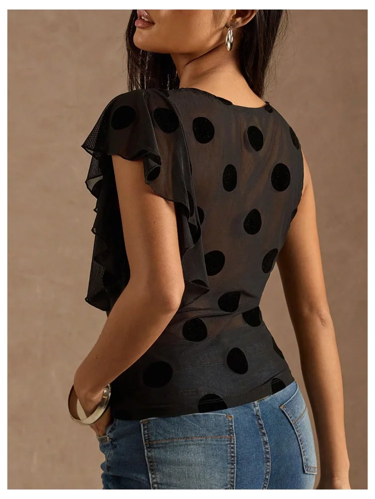 MAKEMECHIC Polka Dot Mesh Crew Neck Tank Top, view 2