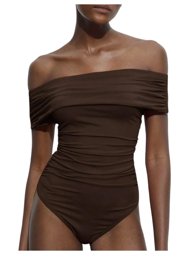 MAKEMECHIC Off The Shoulder Ruched Body Bodysuit