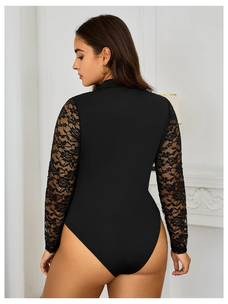 MAKEMECHIC Floral Lace Mock Neck Bodysuit, view 2