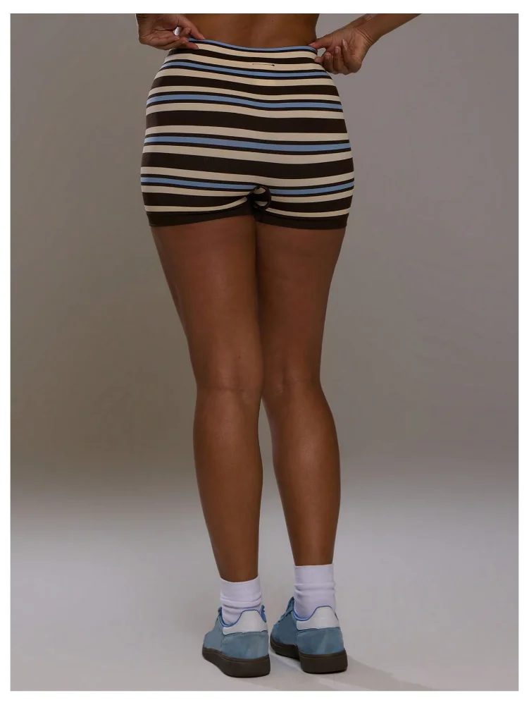 MAKEMECHIC Striped Athletic High Waisted Shorts, view 3