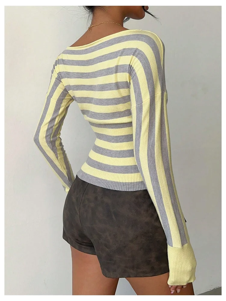 MAKEMECHIC Striped Cinched Waist Crop Top, view 3