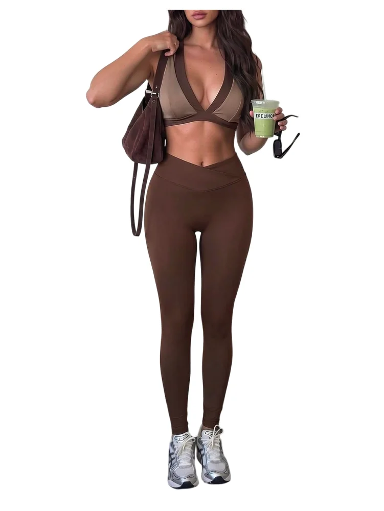 MAKEMECHIC Workout Deep V Crop Two-Piece Set