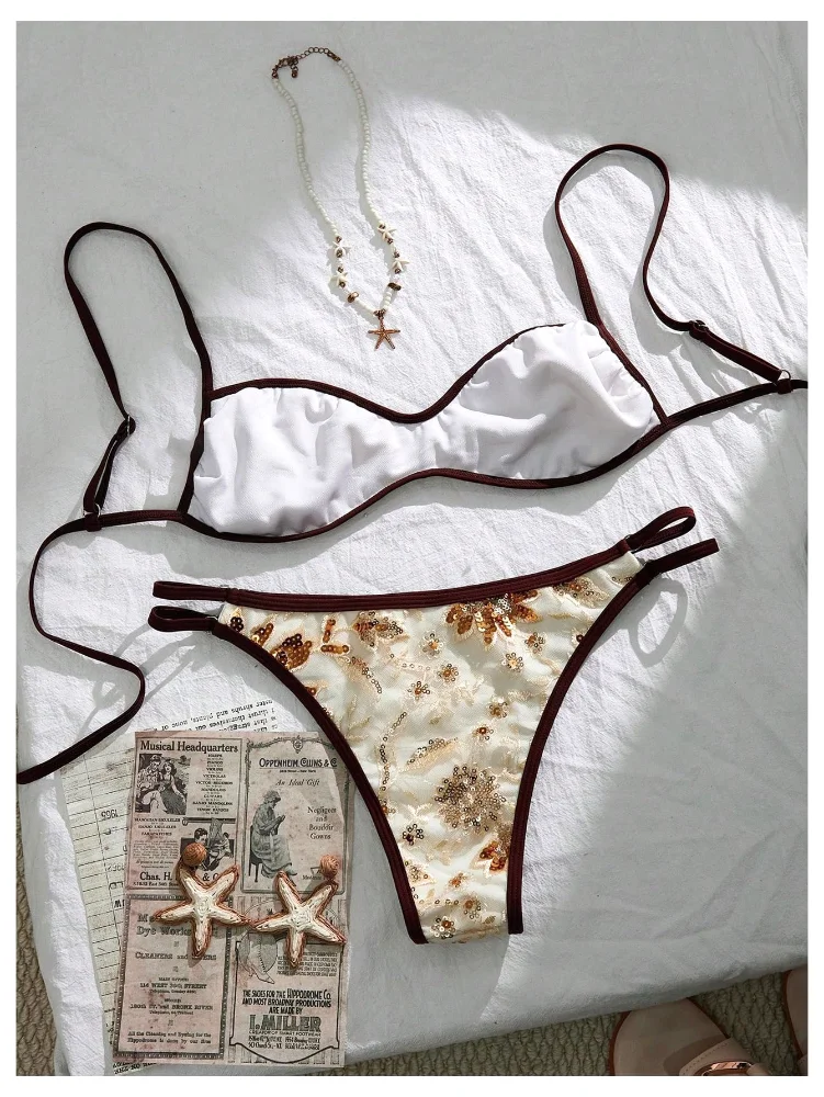 MAKEMECHIC Sequin Floral Triangle Bikini Set, view 3