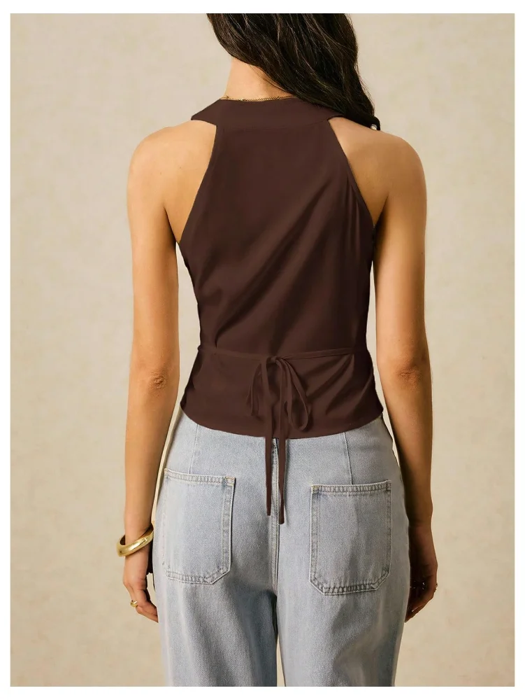 MAKEMECHIC Wrap Sleeveless Ruched Halter Top, view 3