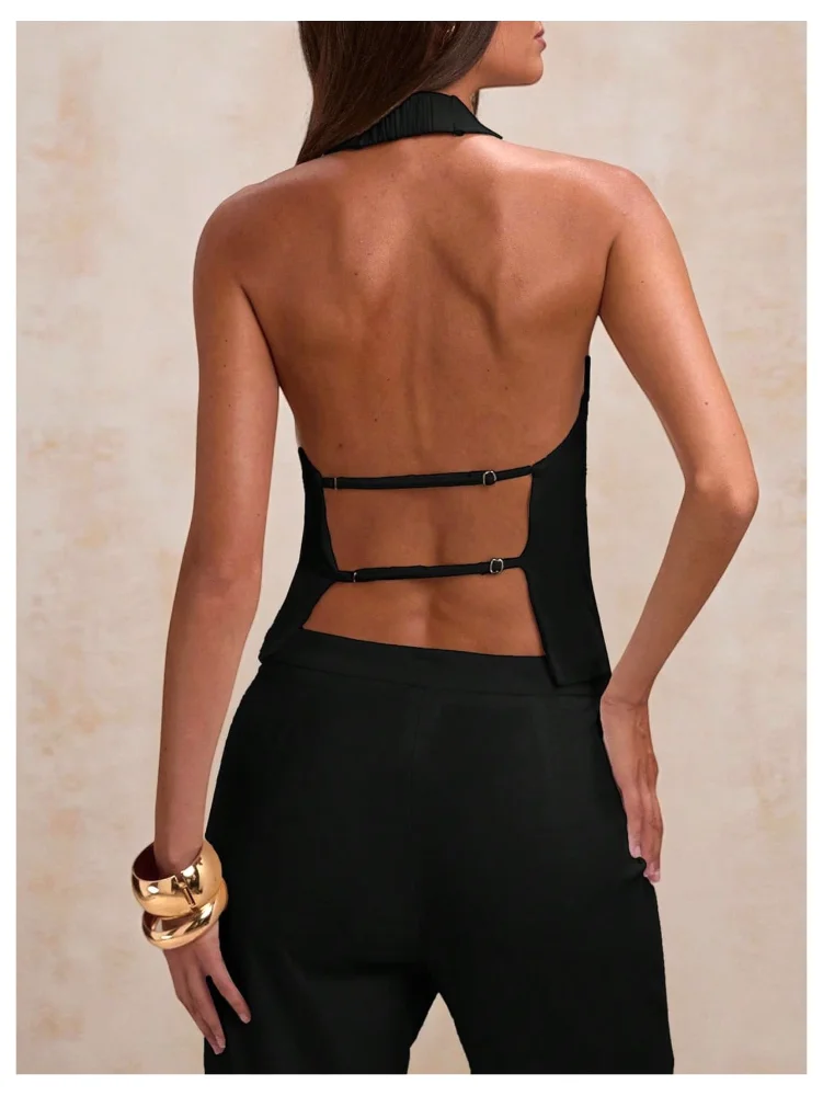 MAKEMECHIC Open Back Backless Halter Top, view 2