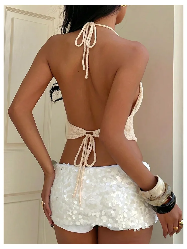 MAKEMECHIC Draped Knit Sleeveless Halter Top, view 3