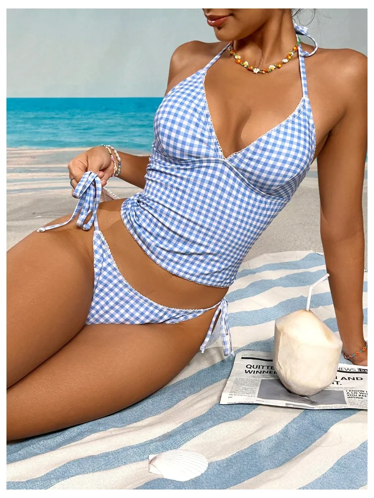 MAKEMECHIC Cheeky Plaid Plaid Tankini, view 2