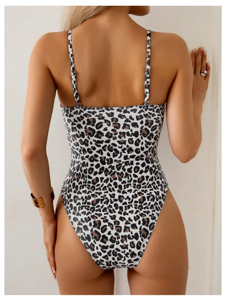 MAKEMECHIC Cheetah Print Leopard High One-Piece Swimsuit, view 3