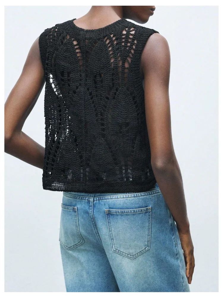 MAKEMECHIC Crochet Knit Sleeveless Sweater, view 3
