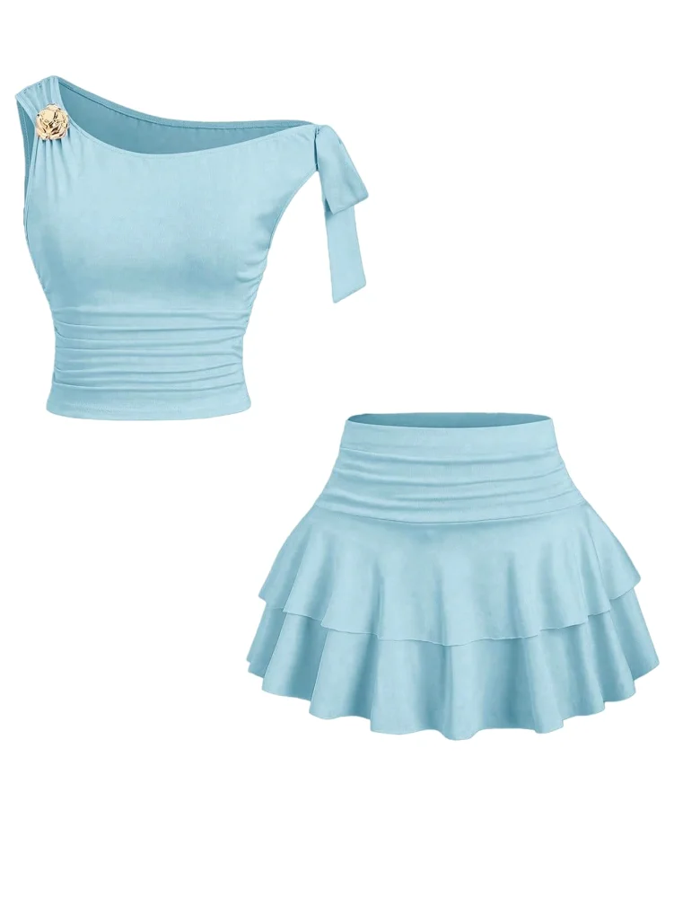 MAKEMECHIC Dinner Skirt Set in Blue