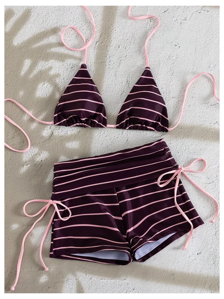 MAKEMECHIC Striped Boyshort Bikini Set, view 2