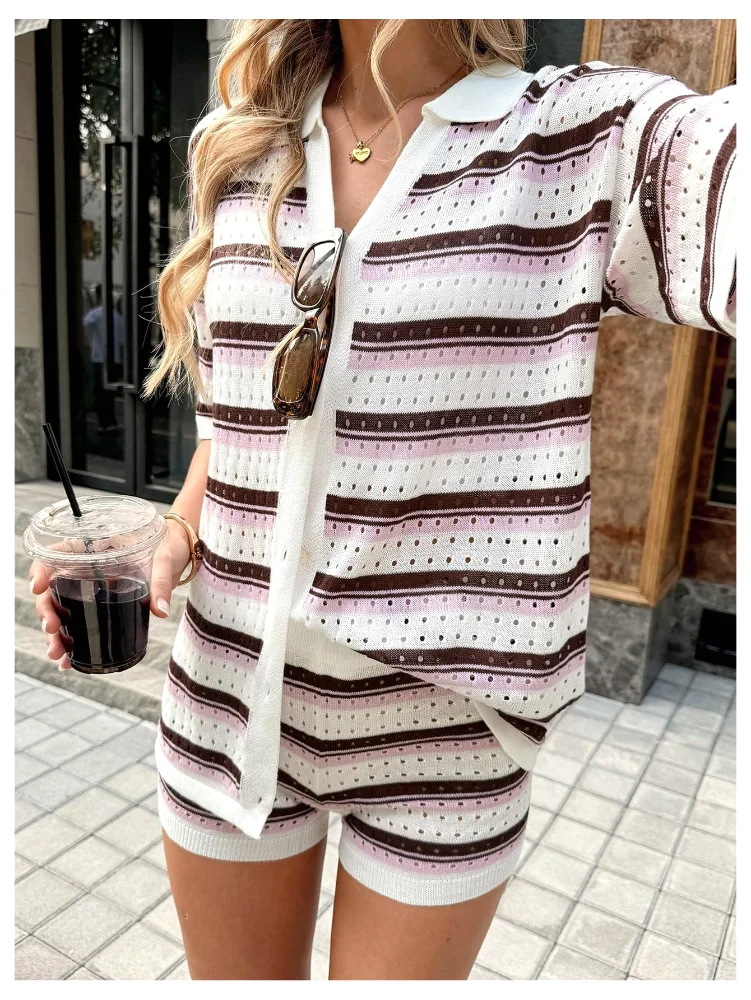 MAKEMECHIC Crochet Striped Two-Piece Set, view 2
