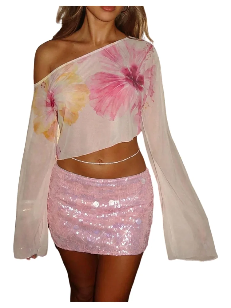 MAKEMECHIC Floral Off The Shoulder Bell Sleeve Beach Cover-Up