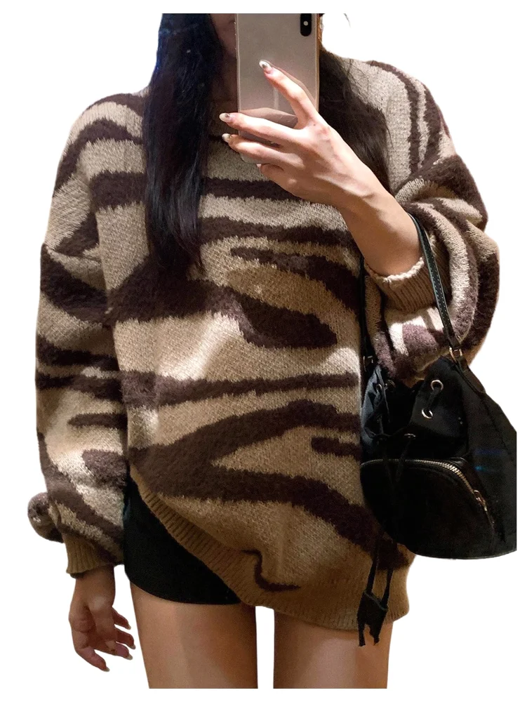 MAKEMECHIC Zebra Striped Crewneck Sweater
