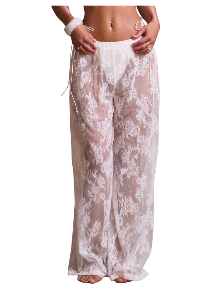 MAKEMECHIC Floral Lace Mesh Beach Cover-Up