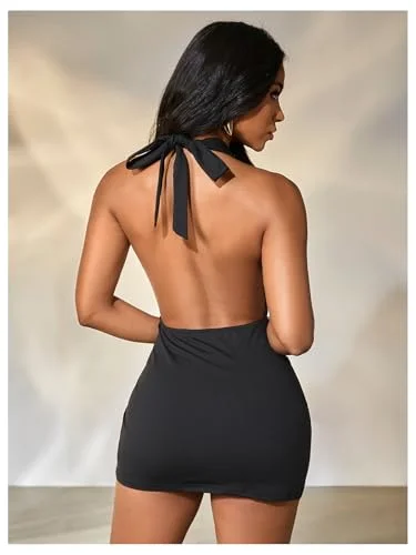 MAKEMECHIC Open Back Deep V-Neck Mini Dress, view 2
