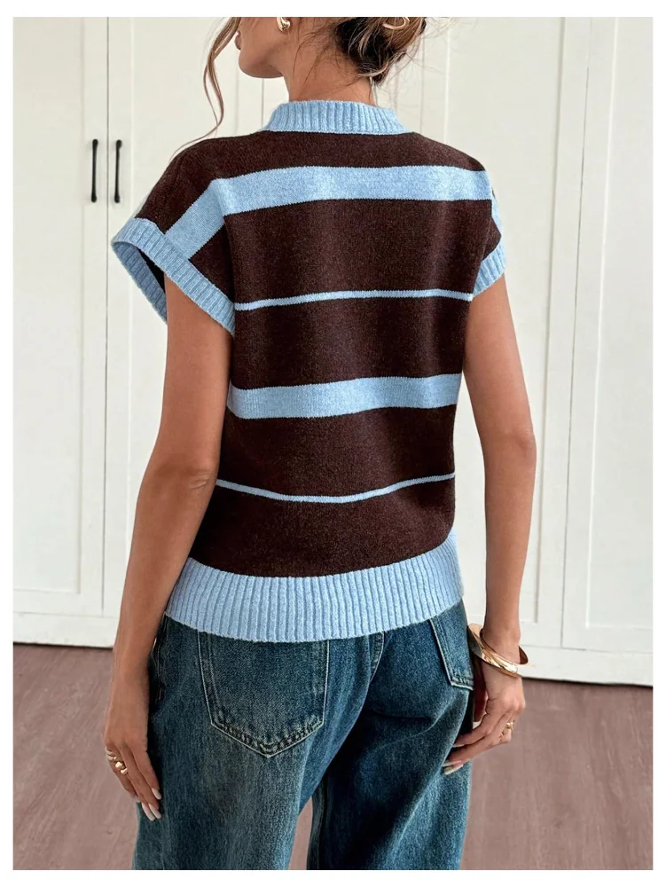 MAKEMECHIC Short Sleeve Knit Striped Sweater Vest, view 3