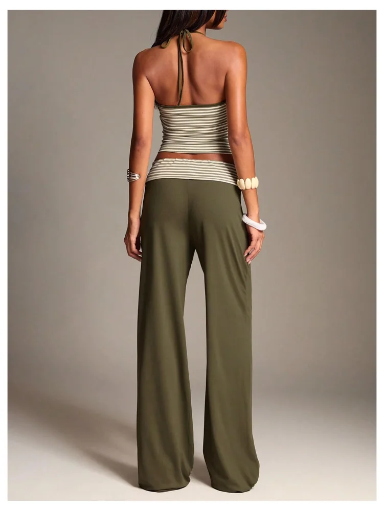 MAKEMECHIC Striped Fold Over Pants Set, view 3
