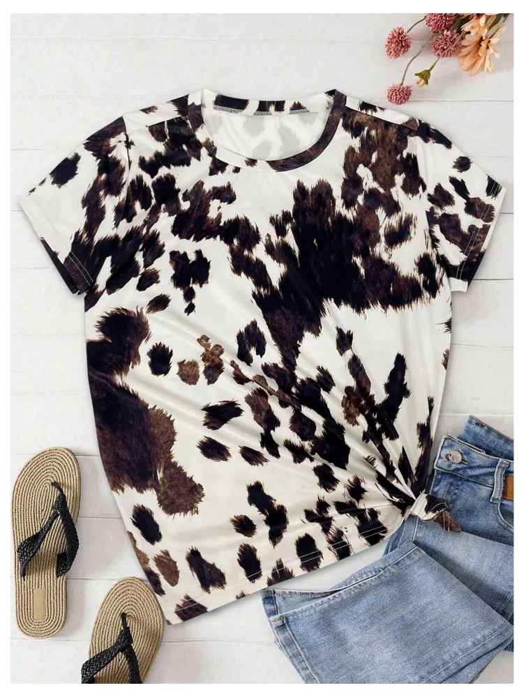 MAKEMECHIC Cow Print Short Sleeve Shorts, view 3