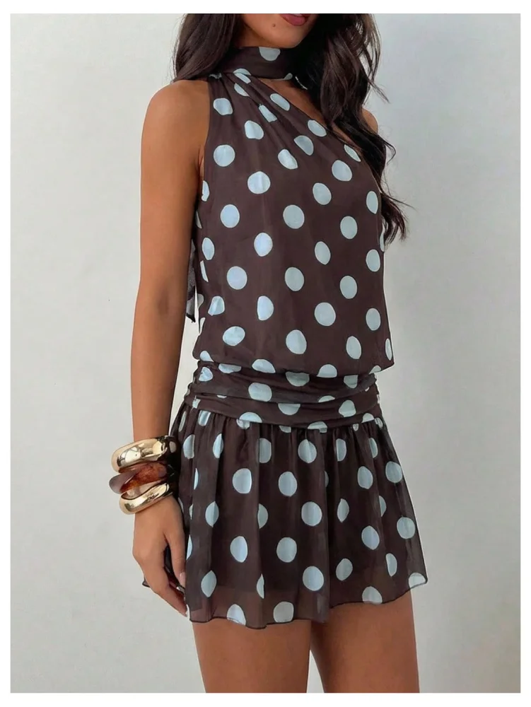 MAKEMECHIC One Shoulder Polka Dot A Line Mini Dress, view 3