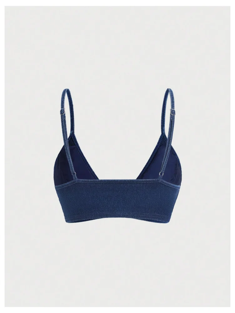 MAKEMECHIC Denim Spaghetti Strap Crop Top, view 2