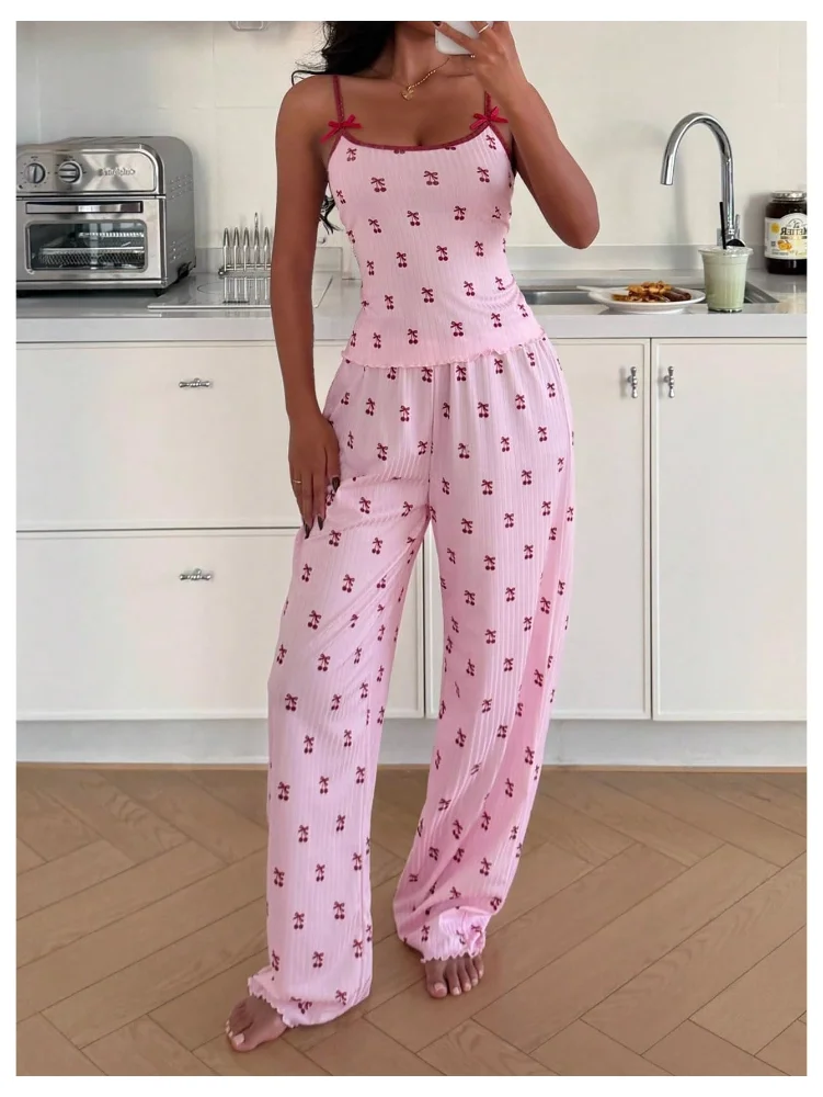 MAKEMECHIC Cherry Print Bow Pajamas, view 3