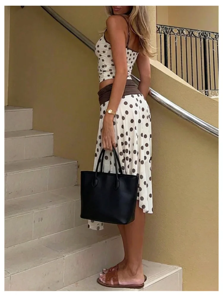 MAKEMECHIC Polka Dot Crop A Line Skirt Set, view 3