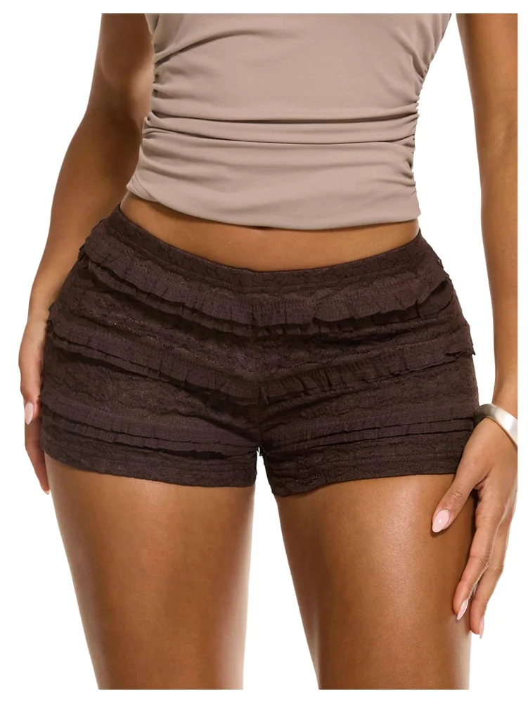 MAKEMECHIC Ruffle Mini Crochet Shorts