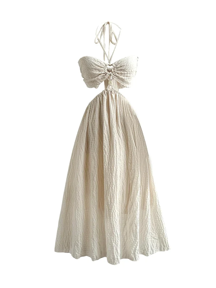 MAKEMECHIC Open Back Ring Cut Out Midi Dress