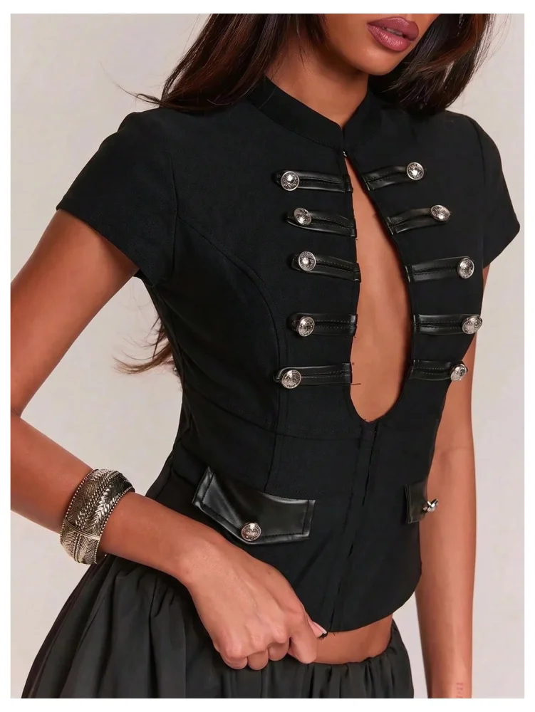MAKEMECHIC Napoleon Military Mandarin Crop Top, view 2