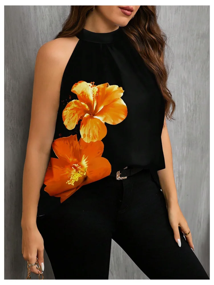MAKEMECHIC Floral Sleeveless Halter Top, view 2