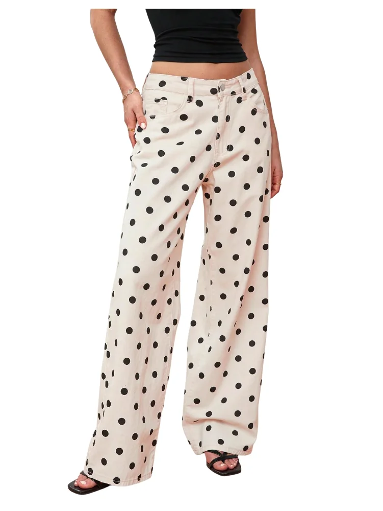 MAKEMECHIC Polka Dot Wide Leg Denim Jeans