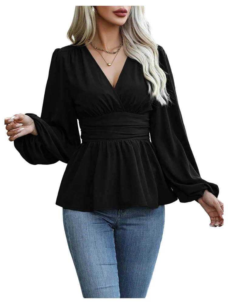 MAKEMECHIC Wrap V-Neck Cinched Blouse