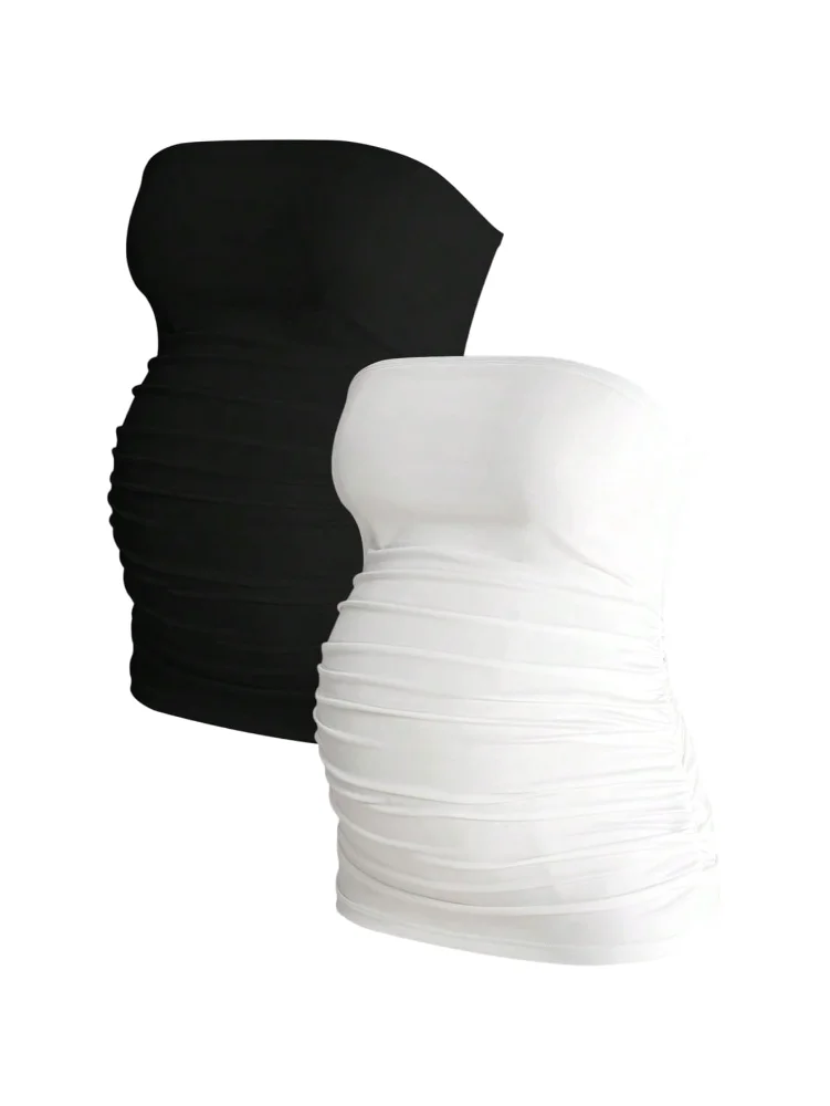 MAKEMECHIC 2 Pack Strapless Tube Maternity Matching Set