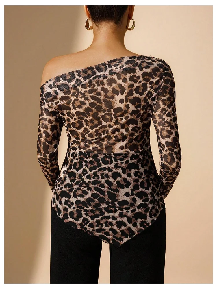 MAKEMECHIC Cheetah Print Off The Shoulder Long Sleeve Maternity Tee, view 2