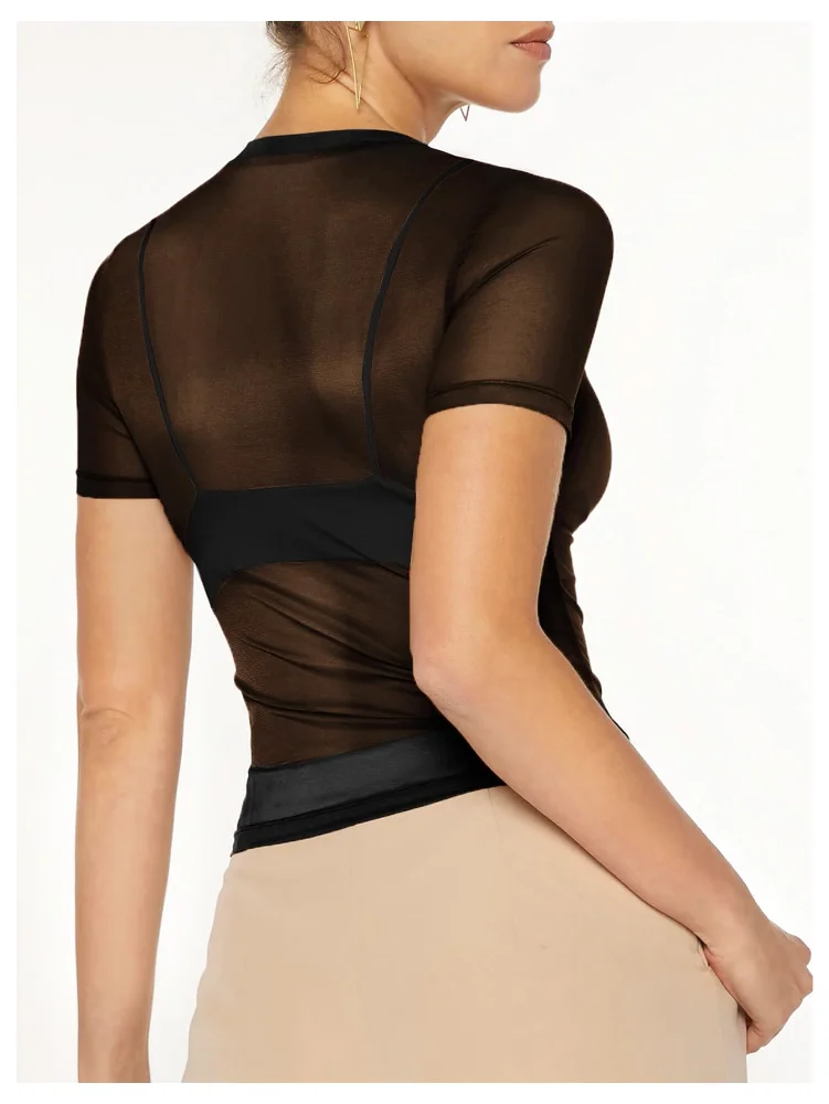 MAKEMECHIC Mesh Sheer Short Sleeve Matching Set, view 3
