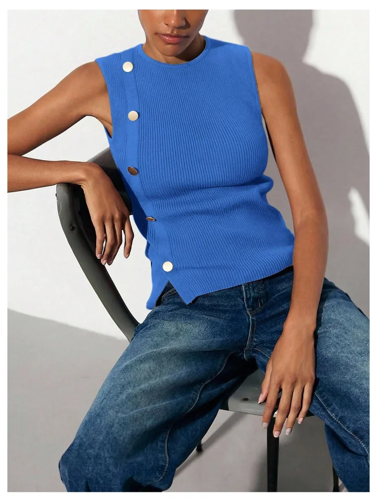 MAKEMECHIC Button Down Crew Neck Knit Sweater Vest, view 3
