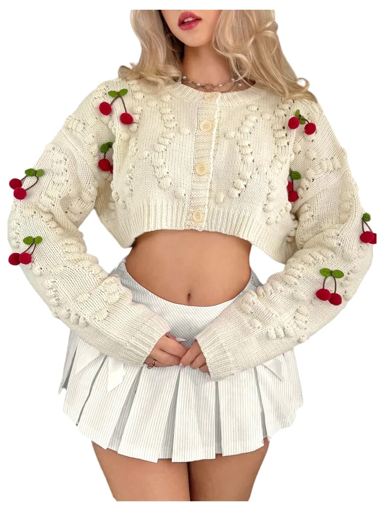 MAKEMECHIC Cropped Christmas Cherry Cardigan, view 2