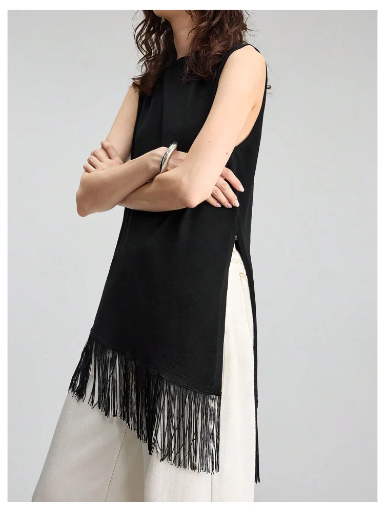 MAKEMECHIC Fringe Sleeveless Asymmetrical Tank Top, view 2
