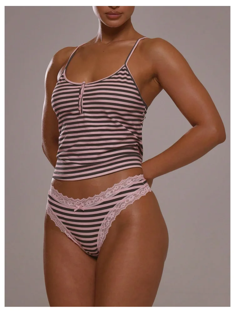 MAKEMECHIC Striped Panties Lace Lingerie, view 2